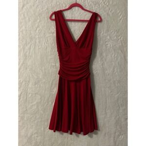 Ruby Rox Red V-Neck Ruched Empire Waist Sleeveless Cocktail Dress Womens Medium